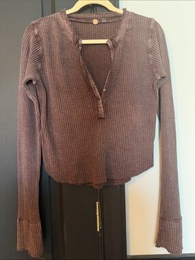Free People Mauve Waffle Knit Long-Sleeve Henley